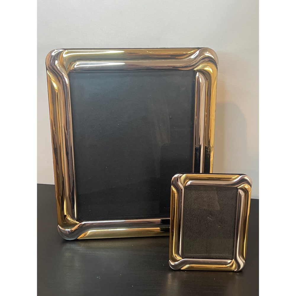 Vintage Fetco 80s Mixed Metal Wavy Picture Frames - Set of 2 Gold & Silver Retro